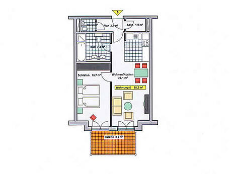 Grundriss der Ferienwohnung 05 in der Villa Wagenknecht