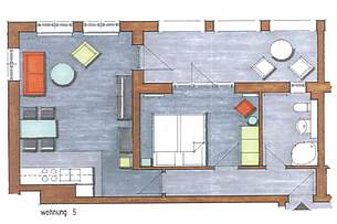 Grundriss der Ferienwohnung 05 in der Villa Höger