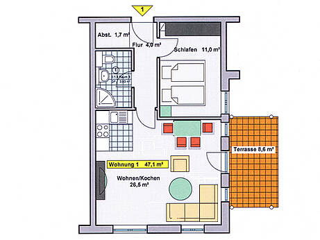 Grundriss der Ferienwohnung 01 in der Villa Wagenknecht