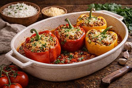Gefüllte Paprikaschoten mit Hack und Reis