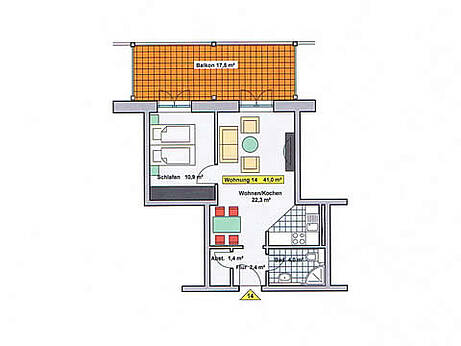 Grundriss der Ferienwohnung 14 in der Villa Wagenknecht