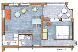 Grundriss der Ferienwohnung 01 in der Villa Höger